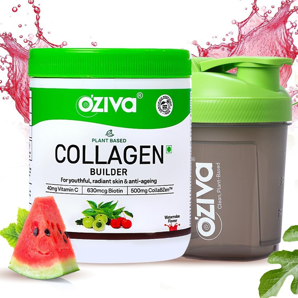 Collagène végétalien OZiva (Watermelon) avec biotine et vitamine C pour la peau plus brillante et jeune.