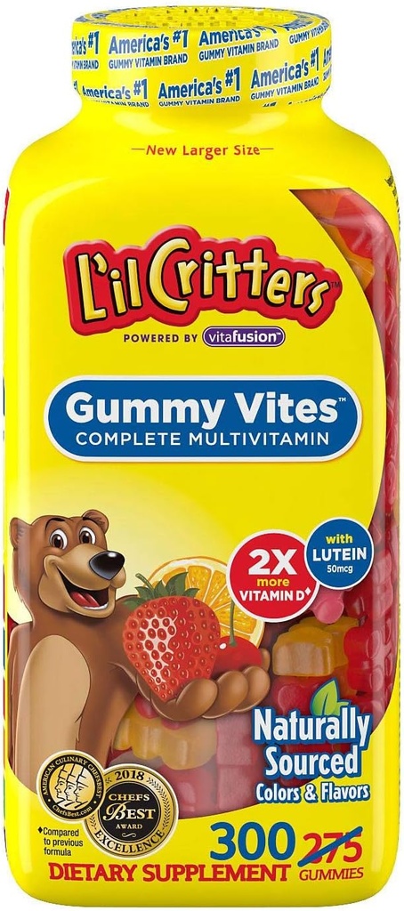 Supplément diététique multivitamine de l'ours gommy à croquer pour les enfants, 300 comtes
