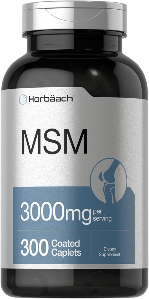 Supplément Horbäach MSM : 3000mg environ 300caplets enduits de méthylsulfonylméthane avec du calcium
