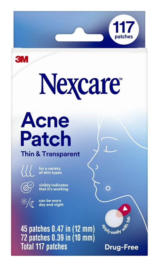 Nexcare mince et transparent lot d'acné, revêtement de peau Absorbe Pus et l'huile de pores obstrués, fait avec hydrocolloïde, tab permet d'enlever facilement du liner - 117 patchs à boutons