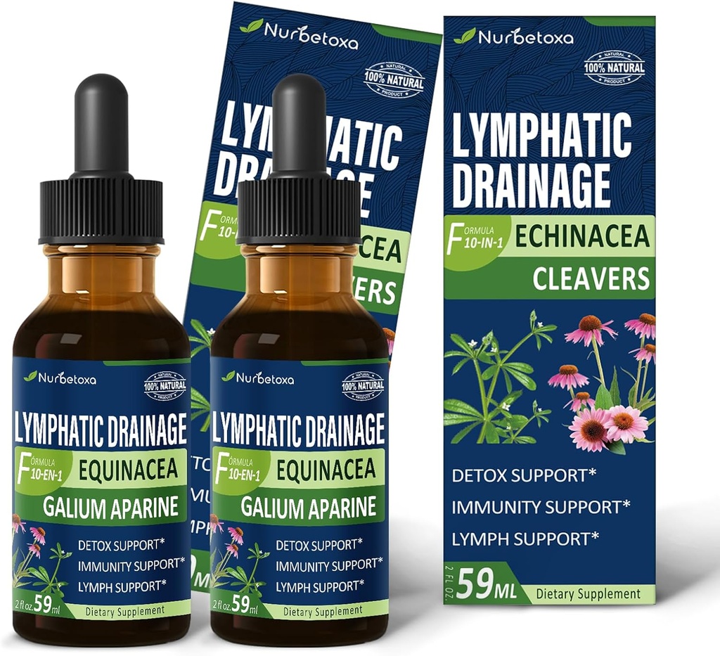 Cleavers Drainage lymphatique gouttes pour Lymph Detox Cleanse, Gotas de Equinacea y Diente de Leon para Drenaje Linfatico, Lymphedema Formule de soutien avec Echinacea, Utilisation avec outil de massage. 4oz