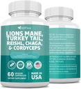 Lions Mane 3000mg Turquie Tail 3000mg Reishl 1000mg Chaga 1000mg Cordyceps Extrait de poudre contenant Maitaake Shiitake Fungus noir, Supplément de sang, Suppléments minéraux, 60 Capsules