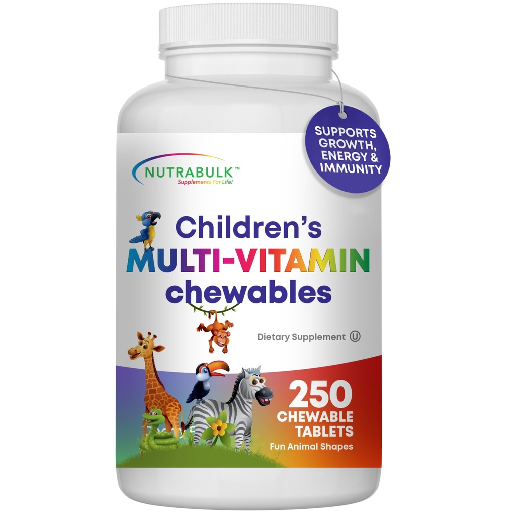 Multivitamines à croquer pour enfants - Promouvoir le développement global des enfants - Fabriqué aux États-Unis, peut aider à soutenir l'Immune, les os, le cerveau et le bien-être général - végétalien et sans gluten - 250 comprimés de cerise