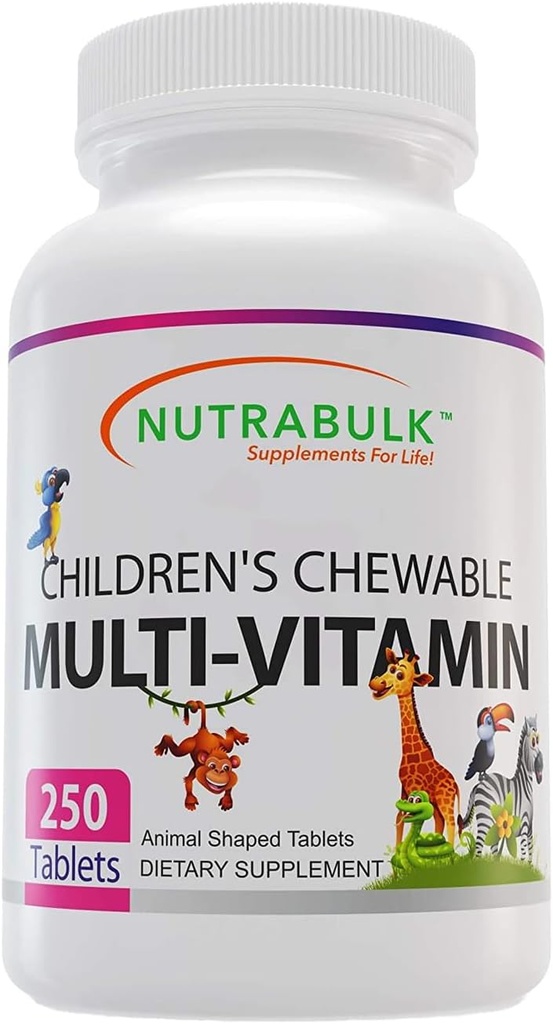Multivitamines à croquer pour enfants - Promouvoir le développement global des enfants - Fabriqué aux États-Unis, peut aider à soutenir l'Immune, les os, le cerveau et le bien-être général - végétalien et sans gluten - 250 comprimés de cerise