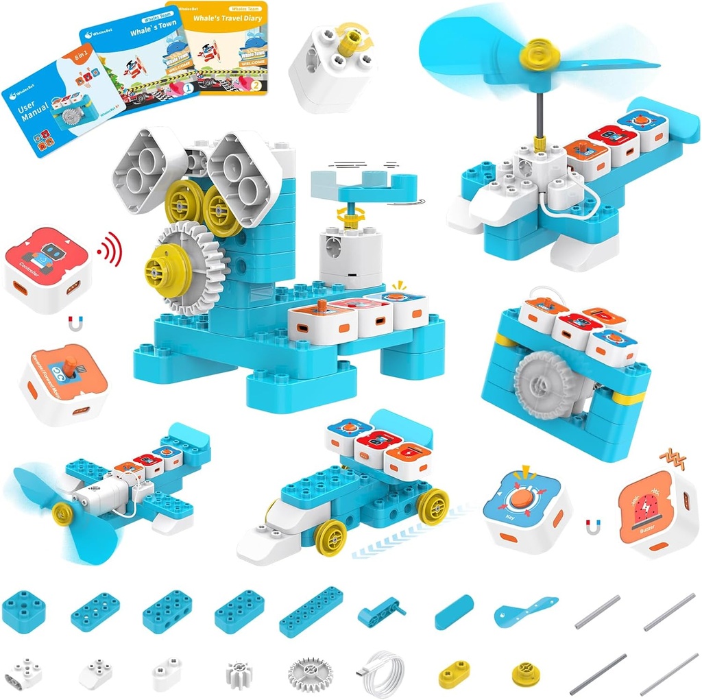 WhalesBot A1 Coding Toy pour les enfants, Block Robot, Fun STEM Jouet avec contrôleur magnétique et blocs de capteurs, codage sans écran avec 3 guides pour enfants 3-6