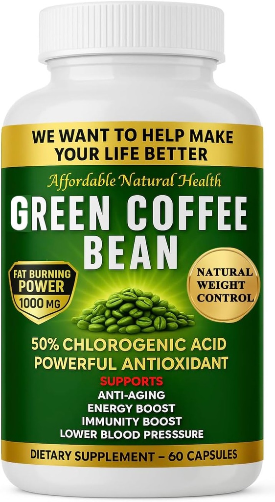 Heaven's Gate Green Coffee Bean Extract, 100% Pure Green Coffee Bean Capsules, 50% Chlorogenic Acid, 10,000 mg, 60 Capsules, 2 Month Supply, Non-GMO and Gluten Free, Traditional Herbal Supplement