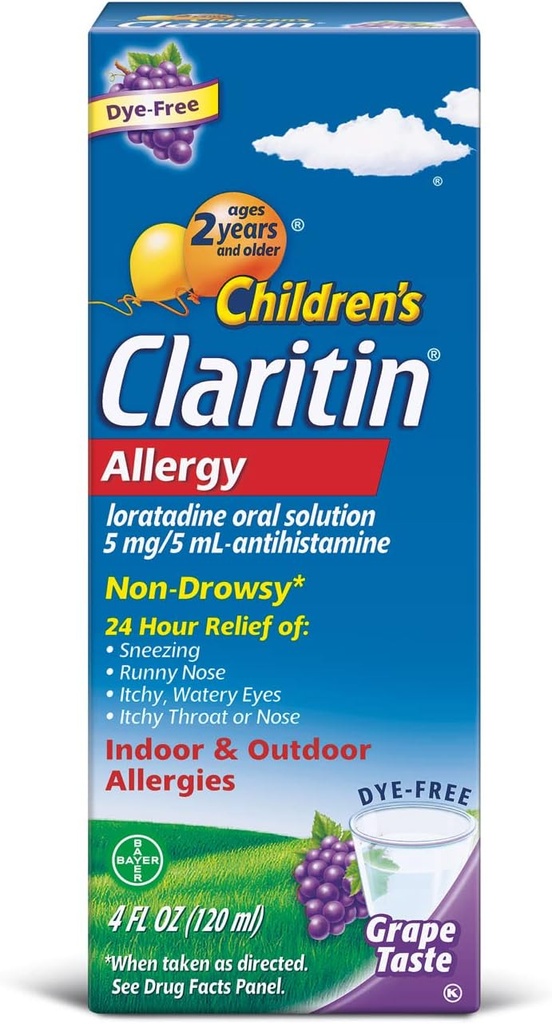 Claritin Children's 2 Hour Non-Drowsy Allergy Oral Solution 5 mg/ 5 mL, Grape 4 Fl Oz