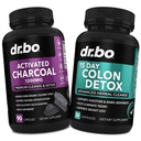 Détox actif de nettoyage du charbon et des colonies - Pilules de charbon biologique de noix de coco et nettoyage des colonies pour le gaz d'estomac et la régularité - Suppléments de mouvement de Bowel pour le ballonnement de l'estomac, soutien Gut