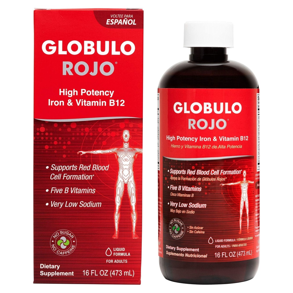 Supplément de fer Globulo Rojo - Supplément diététique liquide avec des vitamines de fer et de B de haute puissance (Vegan) (16 Fl Oz (paquet de 1))
