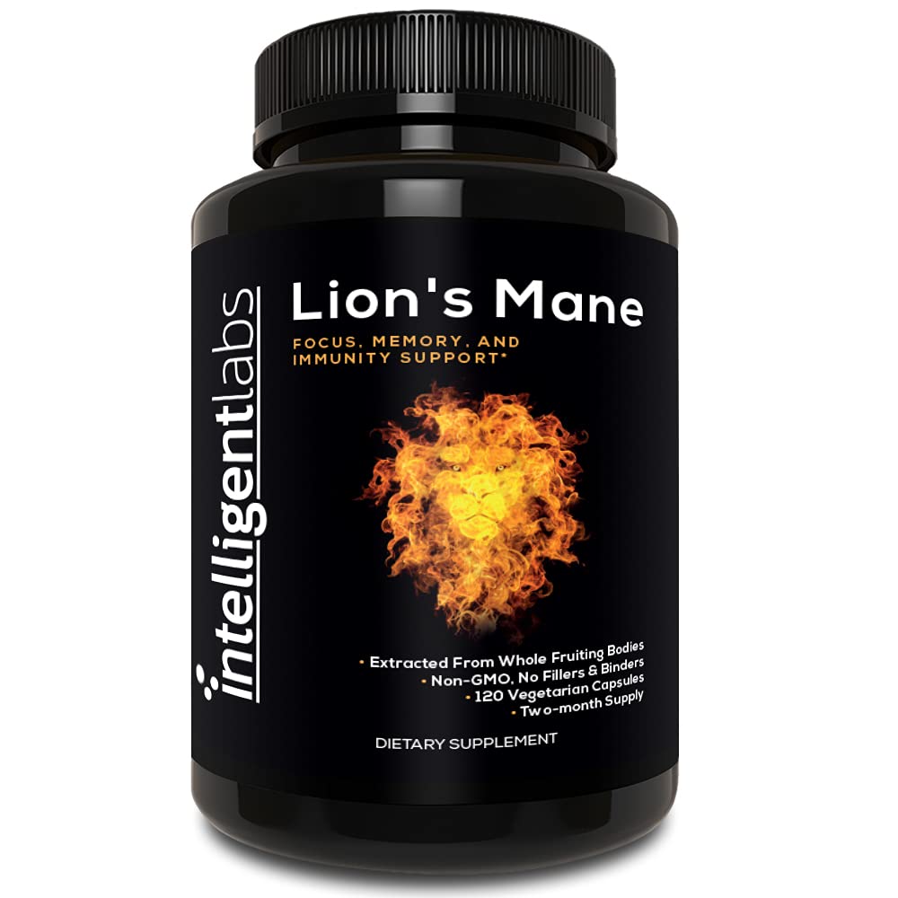 Laboratoires Intelligents Capsules de champignons de la Mane, extraites des corps fruitiers d'Héricium Erinaceus, minimum 25% Beta Glucans, Pas de remplissage de grains, 2-Mois