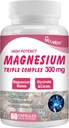 Supplément triple complexe de magnésium, 300mg Complexe de magnésium (glycinate, malate et citrate) pour muscles, nerfs, os et énergie