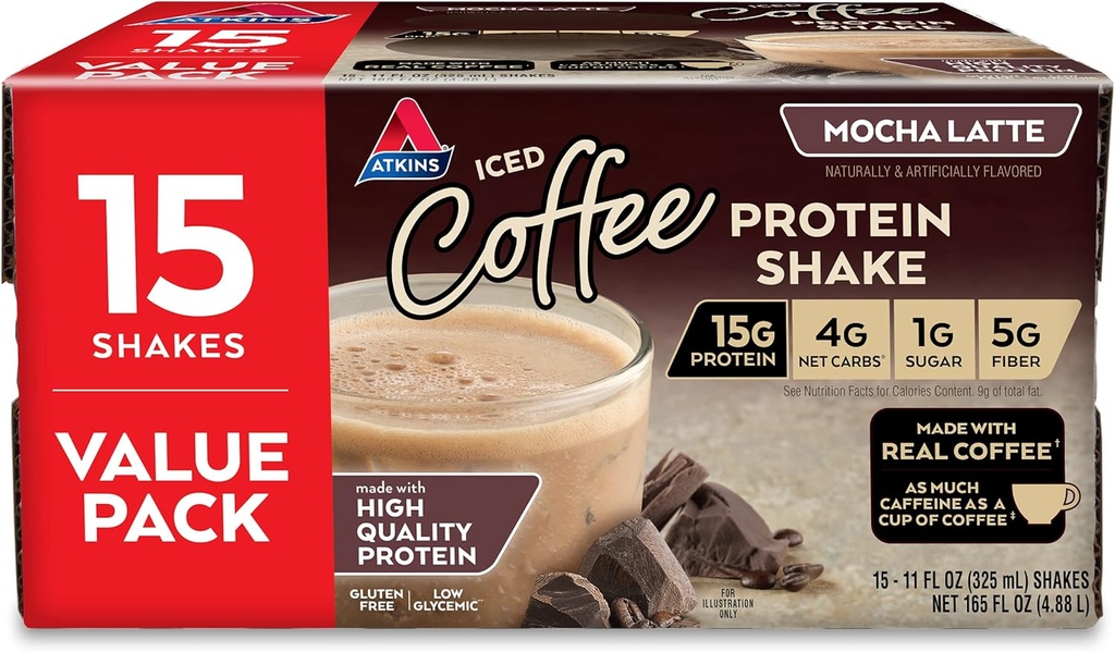Atkins Gluten sans protéines-Rich Shake, Mocha Latte, Keto Friendly, 15 Compte