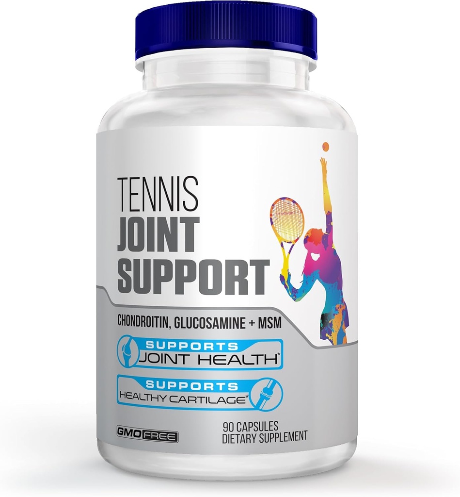 Tennis Joint Support Supplement - Healthy Knees, Back, Cartilage, & Joints – Glucosamine Chondroitin MSM- GMP Certified Tennis Supplements and Joint Support for Athletes – 90 Capsules