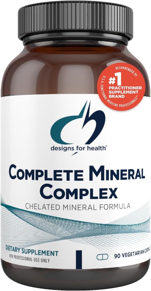 Designs for Health Complete Mineral Complex - Essential + Trace Minerals Supplement with Magnésium Malate, Chromium, Zinc + More - Mélange de minéraux multiples sans fer - Vegan + sans gluten (90 capsules)