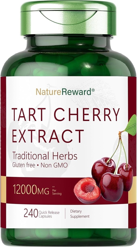 Extrait de cerise de tart 12000mg, 240 capsules, formule sans OGM et sans gluten, supplément à base de plantes