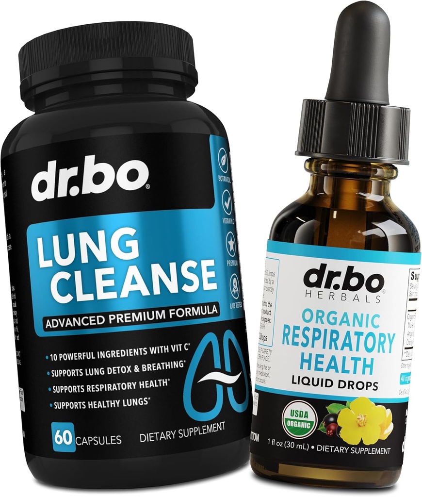 Supplément de soutien au nettoyage pulmonaire Pilules et gouttes - Suppléments pour la santé respiratoire biologique Pilules à base de plantes Lung Cleanse, Mullein - Détox à base de plantes pour les poumons et le mucus Bronchial Santé Mullein