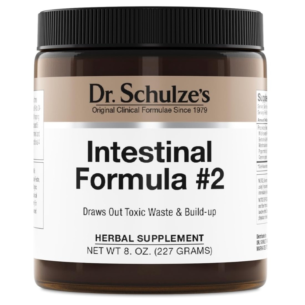 Formule intestinale no 2 du Dr Schulze - Supplément nettoyant pour le soutien à la santé des colonies - Soutien à l'élimination quotidienne - Supplément à base de plantes - Sans gluten et végétalien - 8 oz