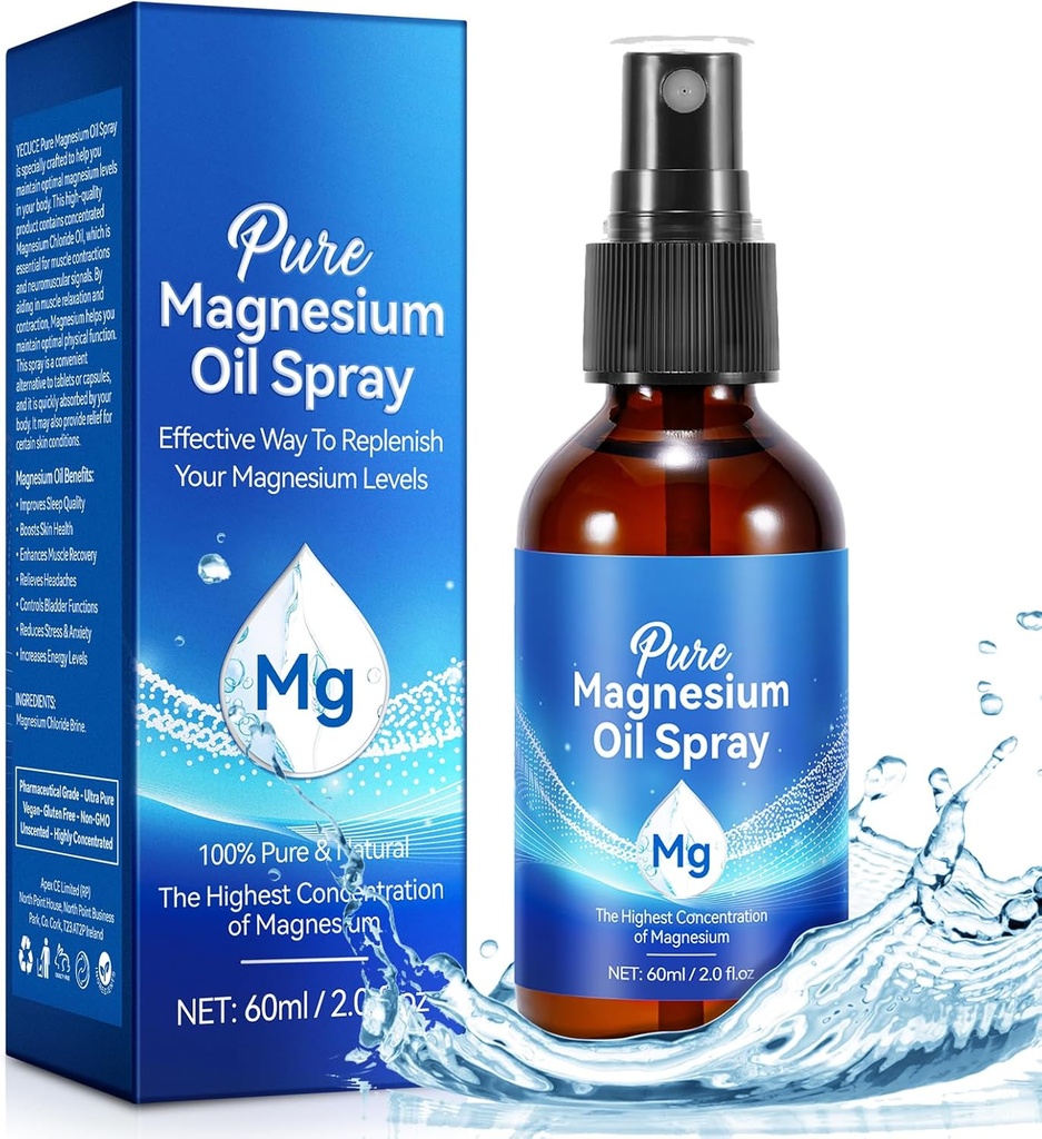 Générique Huile de magnésium, 100% Pure & Naturelle Huile de magnésium Spray Organique pour Pieds, Muscles, Cheveux et Peau, Facile à Absortion, Spray de magnésium topique 2 fl oz