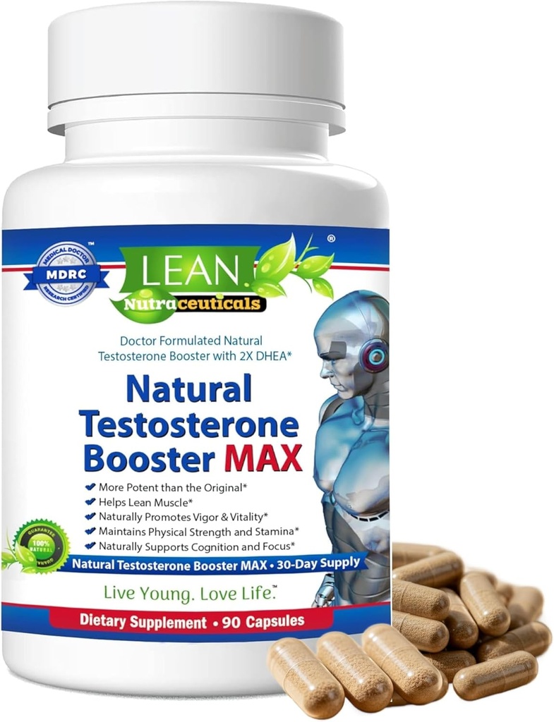 Lean Nutra Men=S Testostérone Support & Hormonal Vitality Formula — 50+ Male Performance — Tongkat Ali, Tribulus, Maca, Boron, D-Aspartic Acid — 90 Capsules