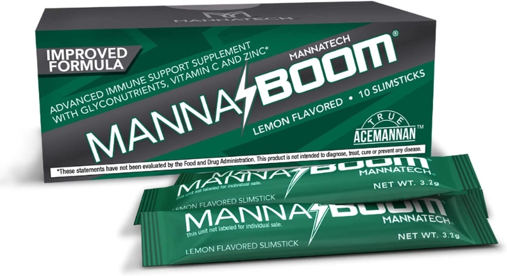Supplément de soutien immunitaire avancé de Mannatech - 150% Plus de vitamine C, Augmentation de Manapol, de zinc et de glyconutriments pour l'immunité à MannaBOOM, 10 Sticks