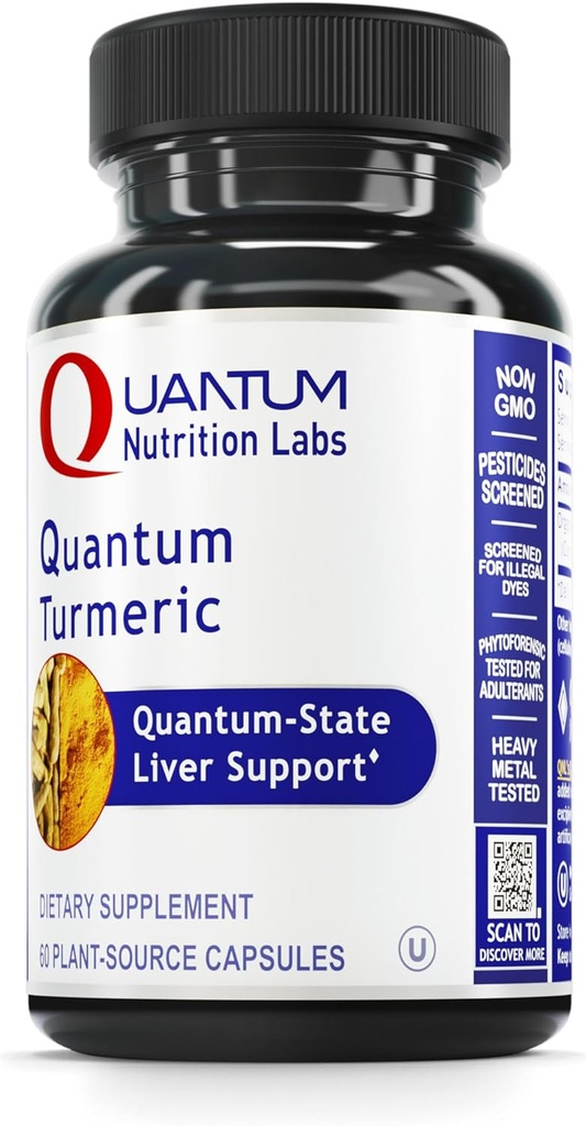 Quantum Nutrition Labs Turcuma - Capsules Turcuma, Supplément curcumine curcuma, Soutien du foie, 500 mg de Curcuma par gélule - 60 Capsules végétariennes