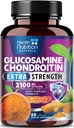 Glucosamine Chondroitin 2100mg - Supplément de soutien joint 3X avec MSM, Glucosamine Sulfate, Turmeric, Boswellia, Quercetin pour cartilage, flexibilité et mobilité, mis en bouteille aux États-Unis, 60 Capsules