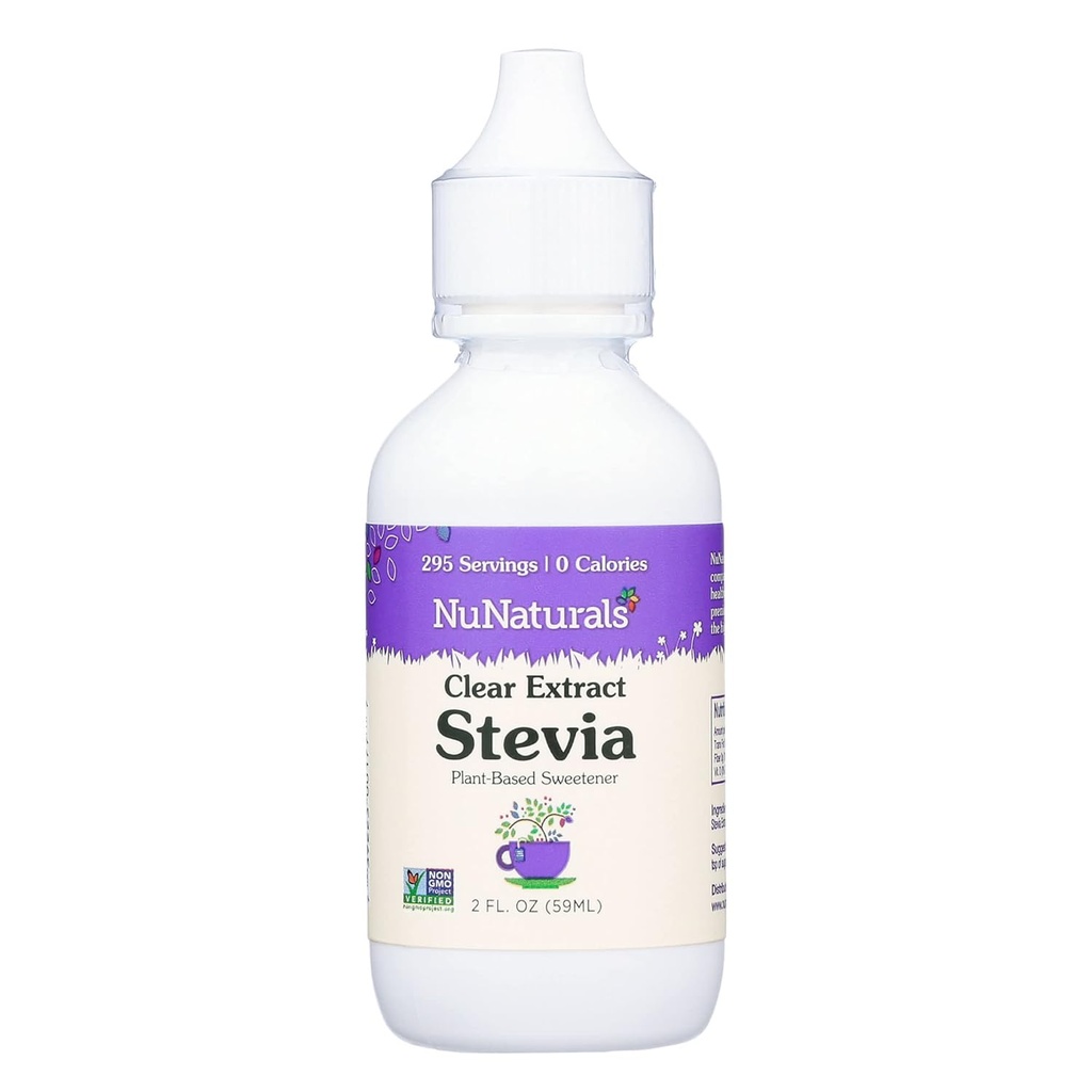 NuNaturals extrait clair Stevia, édulcorant à base végétale, bouteille en plastique, 2 oz