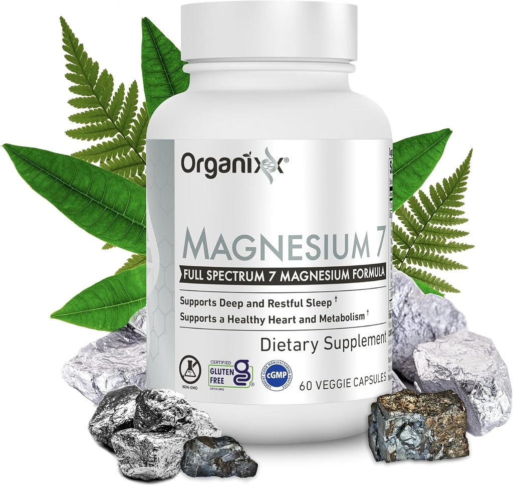 Organixx Magnesium Glycinate Supplement for Support Sleep, Muscle & Heart Health, 7 Type Magnesium Complex with Vitamin B6, Manganese Citrate, Gluten Free, Vegan, Non GMO, High Absorption, 60 Capsules