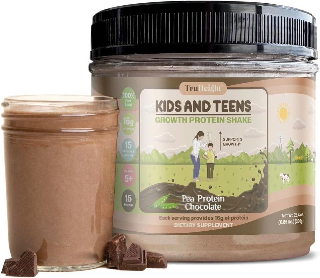 TruHeight Growth Protein Shake (Chocolate Lait Flavor, Plant) Croissance naturelle et développement Poudre de protéines pour les enfants et les adolescents - Boissons de gain de poids, approuvées par les pédiatres, Picky Eater Vitamine, 5+ ans