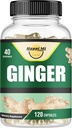 Capsules de racine de gingembre en poudre de racine de gingembre biologique 2500mg par portion, 120 Capsule végétale 40 portions