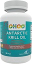 OHOO Antarctic Krill Oil 500mg Omega-3 EPA & DHA Supplément, Phopholipides, Astaxanthine antioxydante, soutient le coeur en santé et le supplément anti-âge sans arrière-goût de poisson, 30 Softgels