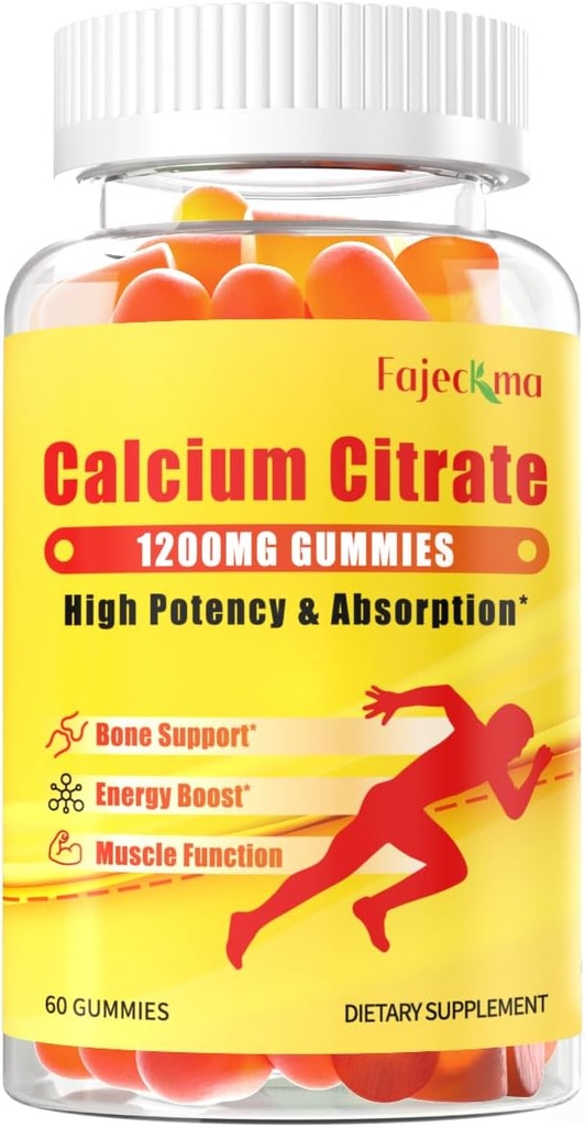 1200mg Citrate de calcium Gommies pour Adulte: Supplément Vitamine Vegan sans sucre avec D3 K2 - Femmes Hommes Supplément haute absorption pour les dents osseuses (60 comtes (paquet de 1))