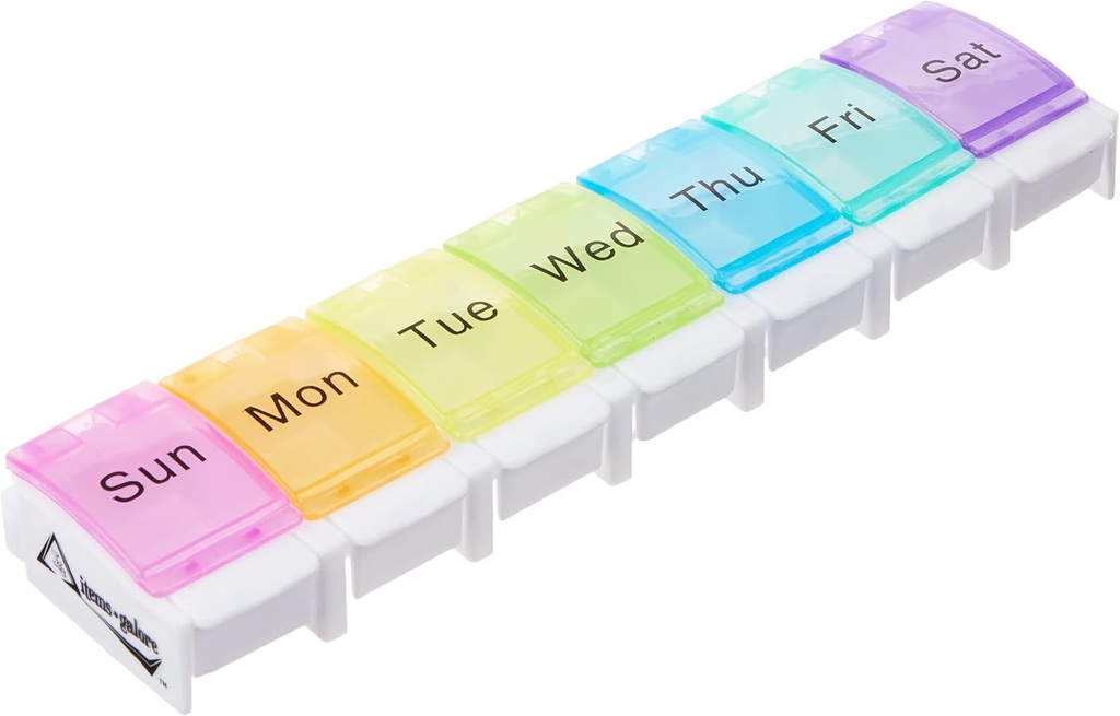 Organisateur hebdomadaire de pilules de 7 jours au design ouvert du printemps et aux grands compartiments pour tenir des médicaments, des vitamines et des suppléments. Arthrite & Voyage amical et sans BPA