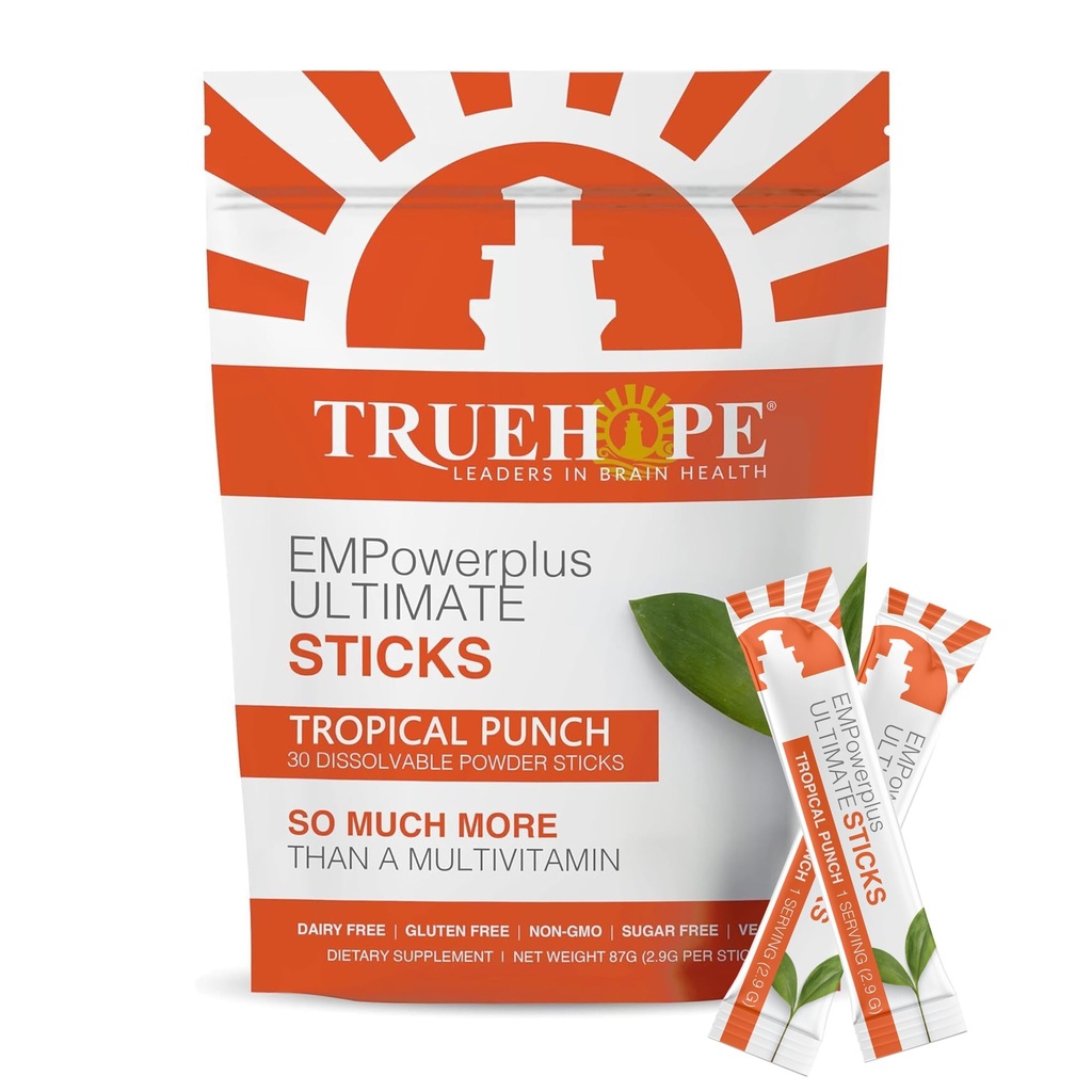 Pochettes multivitamines Nootropiques avec Inositol, Vitamine D, Vitamine C, Sélénium, Choline, Acide pantothénique, Niacine, Iodine - Sticks ultimes EMPowerplus une fois par jour - 30 Compte, Punch Tropical