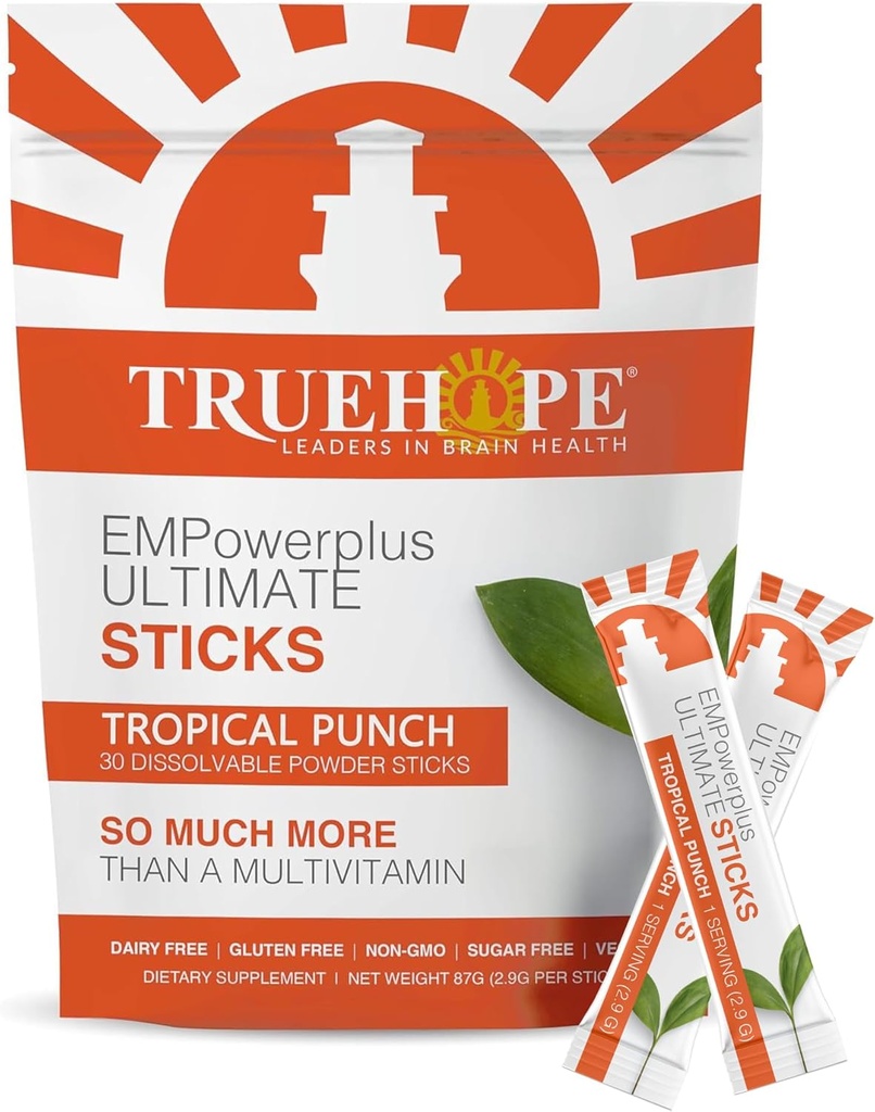 Pochettes multivitamines Nootropiques avec Inositol, Vitamine D, Vitamine C, Sélénium, Choline, Acide pantothénique, Niacine, Iodine - Sticks ultimes EMPowerplus une fois par jour - 30 Compte, Punch Tropical