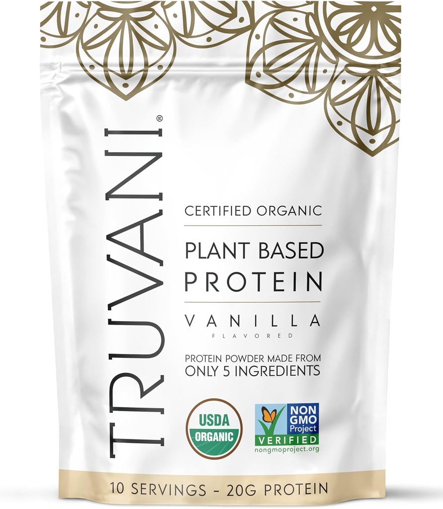 Truvani Poudre de protéines de pois végétaliens de 20g Protéine biologique à base de plantes de 20g 10 portions