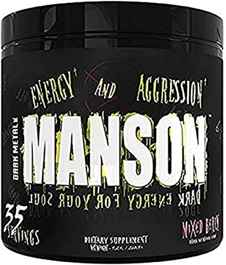 DARK METAL Inc Manson Poudre pré-entraînement haute Stim, énergie concentrée, chargé avec Beta Alanine L Carnitine caféine Infinergy, 35 Srvgs, Berry mixte