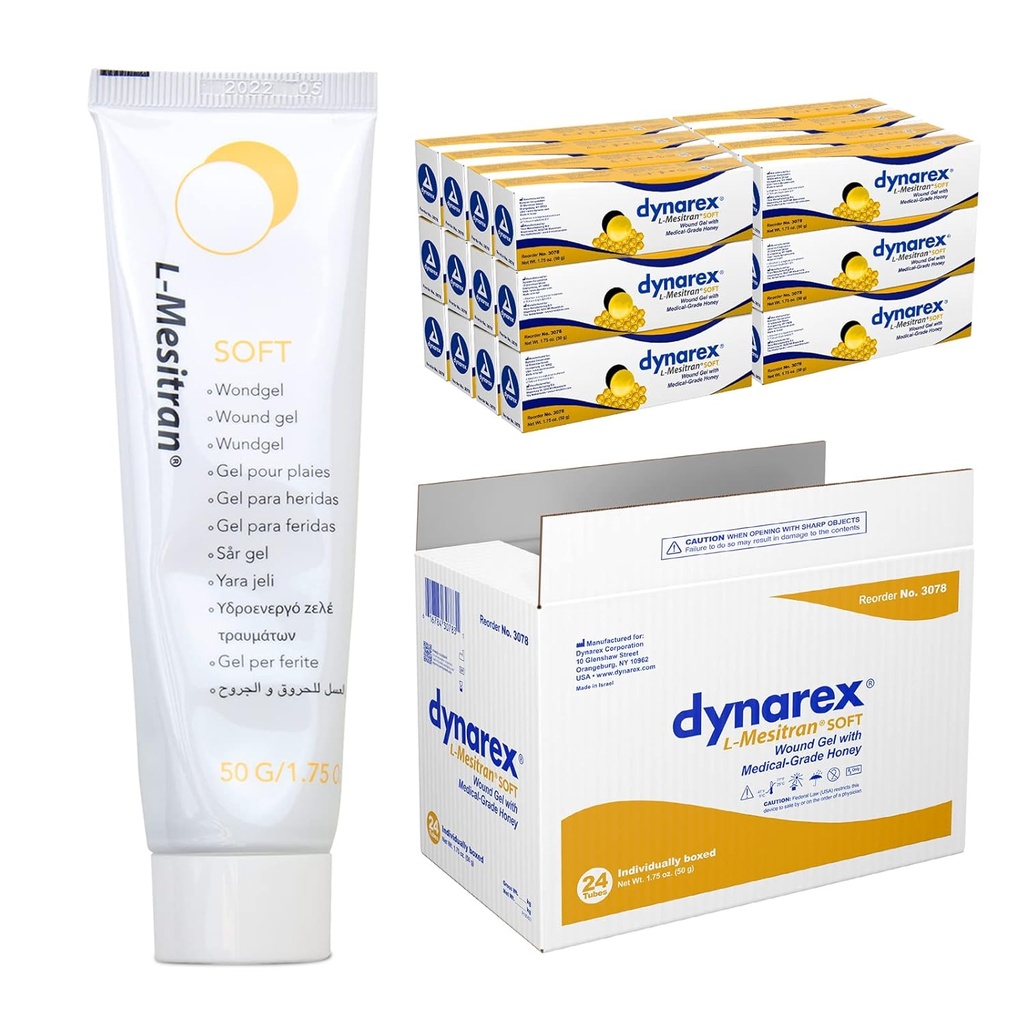 Dynarex Honey L-mesitran Gel de guérison doux avec du miel de qualité médicale, 1,75 Ounces, 24 Comte