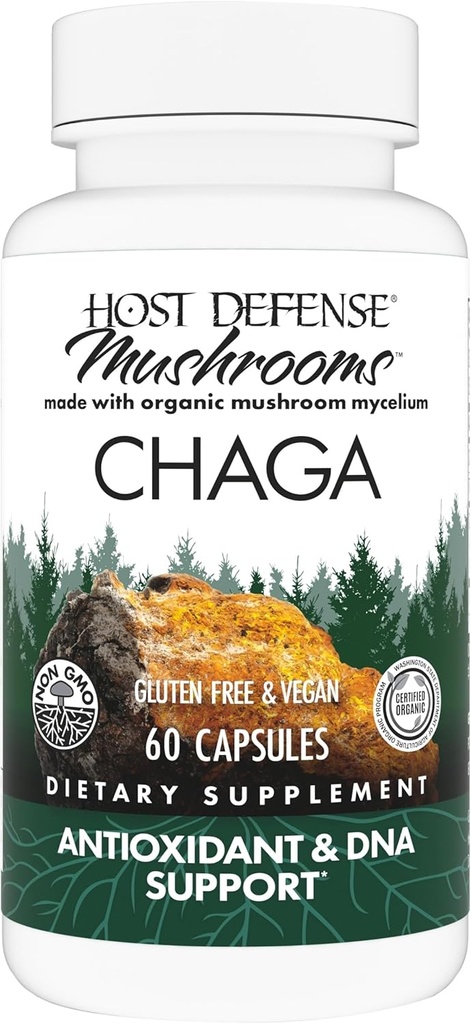 Host Defense Chaga Capsules - Supplément de soutien du système immunitaire - Chaga Capsules de champignons pour le soutien de l'activité antioxydante - Supplément de champignons diététiques - 60 Capsules (30 portions)*