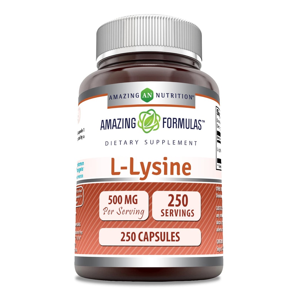 Formules étonnantes L-Lysine 500 Mg Amino Acid Supplement (en anglais seulement) Capsules non-OGM (en anglais seulement)