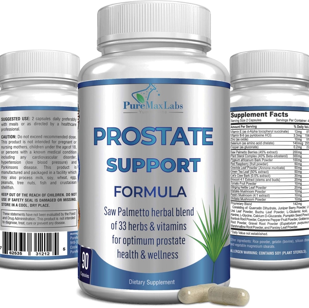 Prostate Support Formula for Men - Saw Palmetto, Plant Sterol, 33 herbes, pilules de contrôle de Bladder pour réduire les mictions fréquentes et le blocage DHT pour prévenir la perte de cheveux