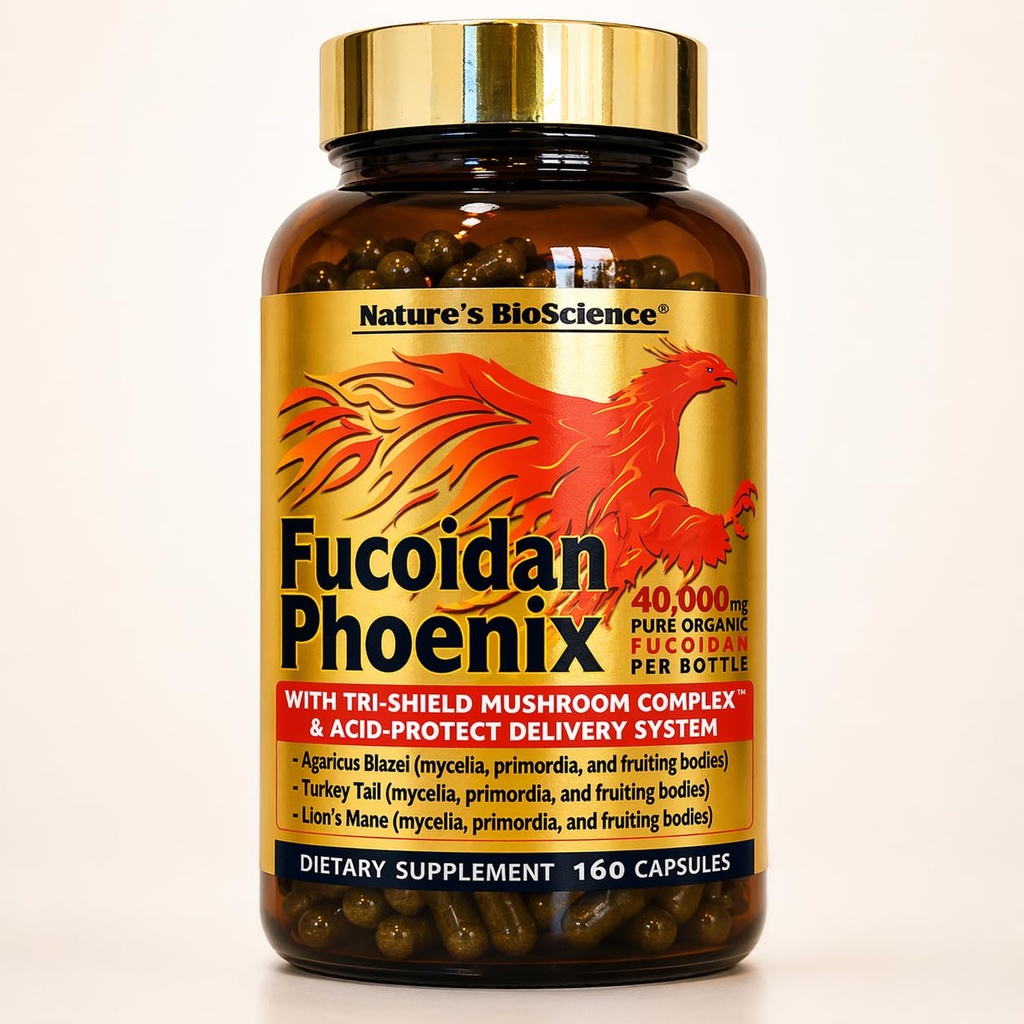 Nature's Bioscience ® FUCOIDAN Phoenix Avancé : 40 000 mg de Fucoidan biologique pur + 64 000 mg de Champignon pur