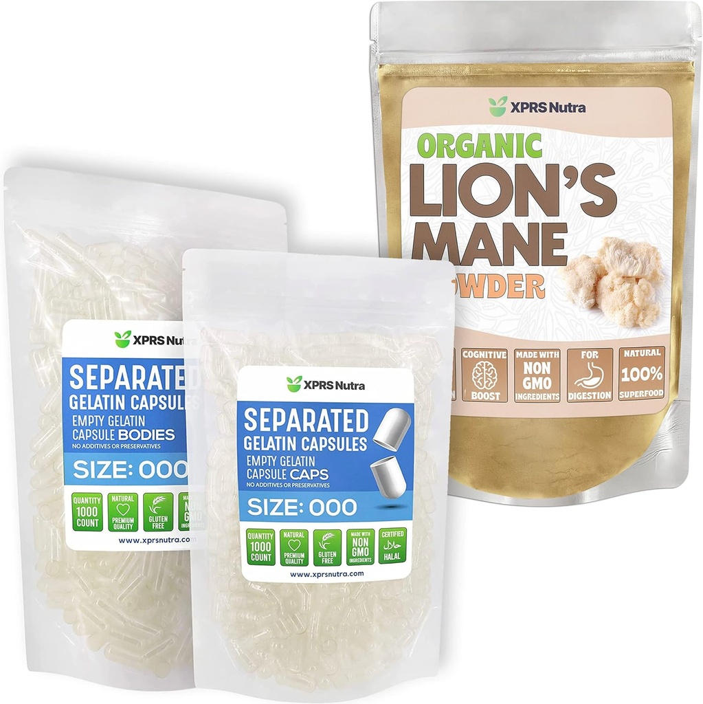 XPRS Nutra Taille séparée 000 capsules (1000 Nombre) avec la poudre de Lion (8 once)