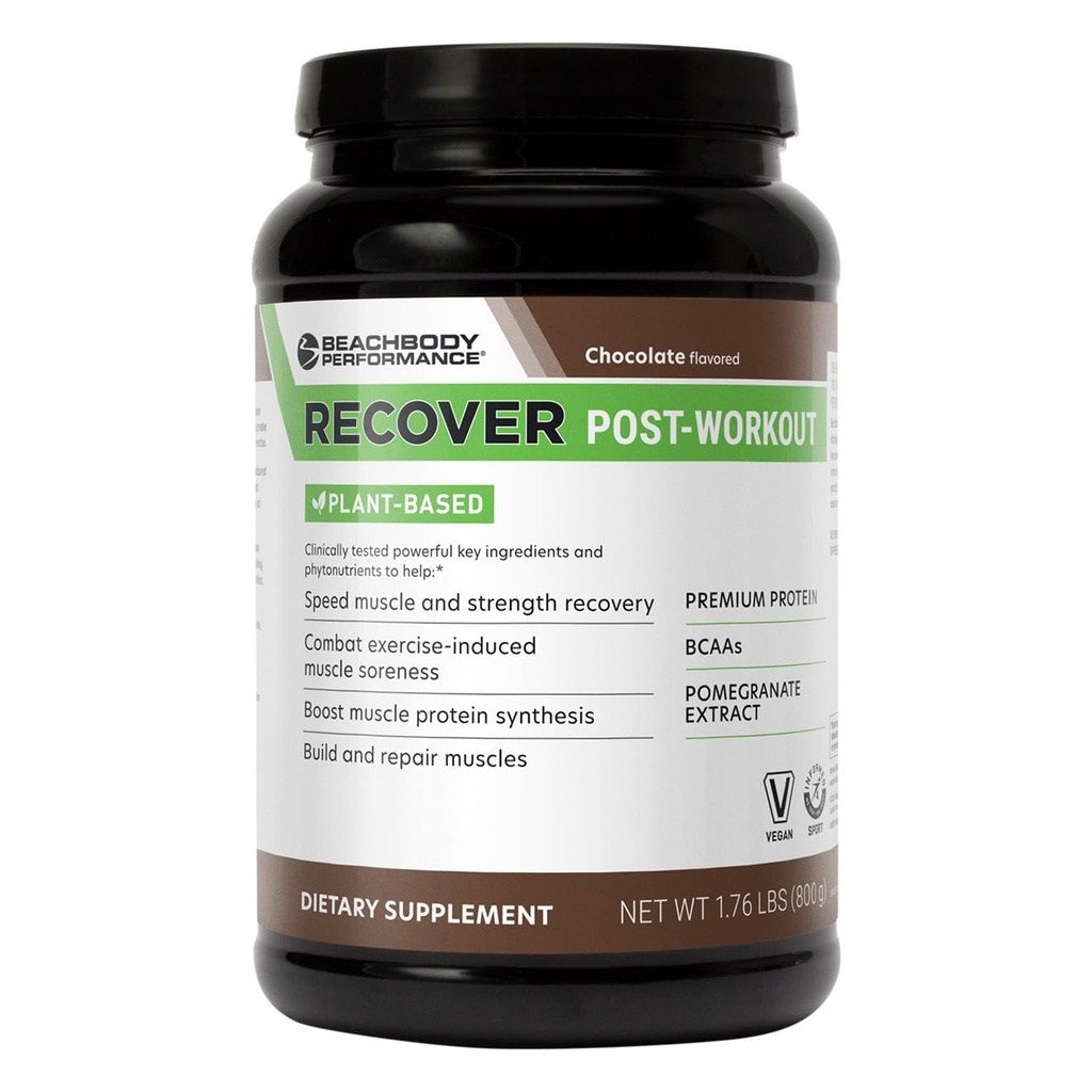 BODi Recover Plant-Based Protein Powder Blend – Supplément de chocolat post-entraînement pour la récupération musculaire avec 20g de protéines, BCAAs, extrait de grenade - Récupération rapide - 20 Tub de service