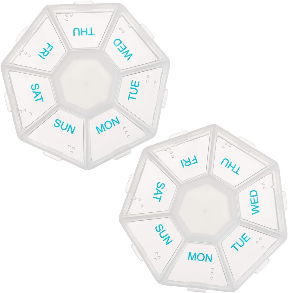 Deke Home - Medicine Pill Organizer with Braille Labeling (2 Pack), 14 Day Pill Boxes, Clear Lids, 2 Week Pill Organizer, Weekly Organizer for Medication Management, Compact, Easy Viewing