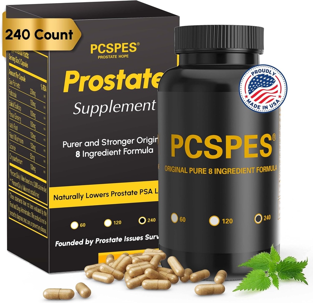 Suppléments de santé prostate pour les hommes - Niveaux de PSA inférieurs naturellement avec Saw Palmetto & 7 Herbes pures - Prostate Health Support - Réduit l'urine fréquente 240 Compte