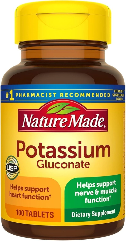 Gluconate de potassium fait de nature 550 mg, supplément alimentaire pour le soutien de la santé cardiaque, 100 comprimés, 100 jours d'approvisionnement