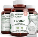 Natural Nutra Soy Lécithine 1200 mg Complément diététique - Fonction cérébrale, Santé du foie, Améliorer la santé du Procréant, Supplément stimulant - Sans gluten, sans BPA, 200 softgels dans des bouteilles en verre recyclable