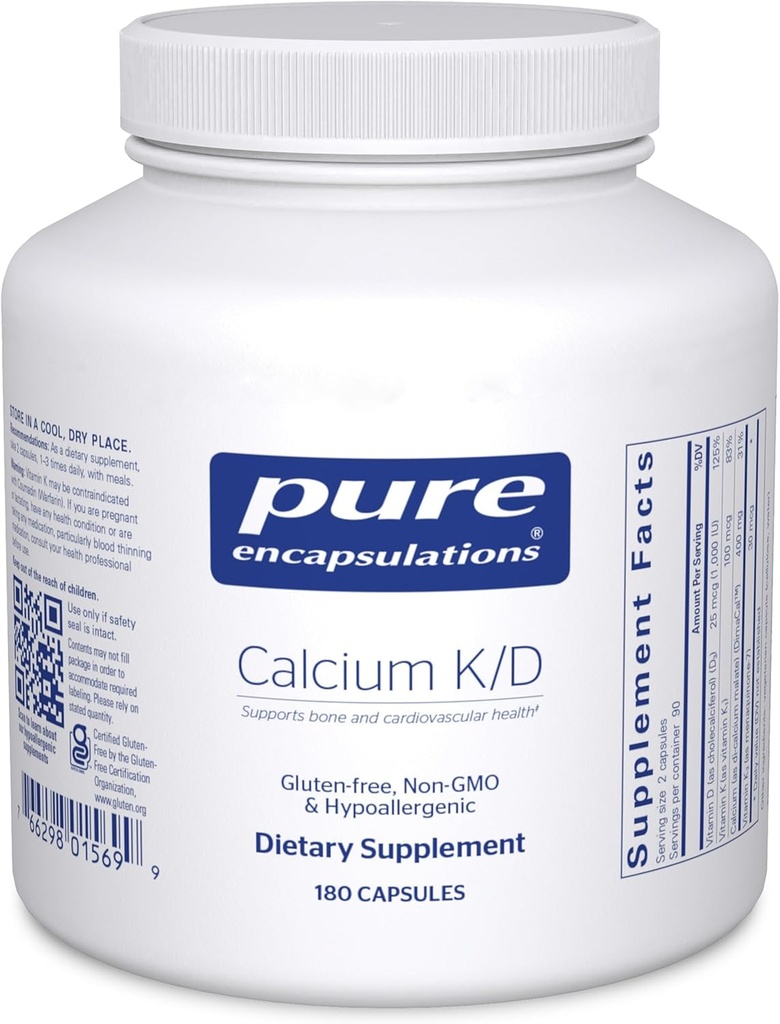 Encapsulations pures Supplément Calcium K/D pour la force osseuse, le système immunitaire, le colon et la santé cardiovasculaire*