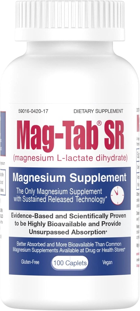 Livraison à libération prolongée de lactate de magnésium pour 10x Meilleure absorption-Mag-Tab SR (libération prolongée) 100 Soutiens de comptage Sommeil, Crampes musculaires, déficit en magnésium Question de santé